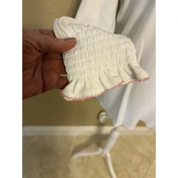 Laura Ashley Long Sleeve V Neck Top, Pink And Blue Embroidery, Medium - Picture 5 of 9